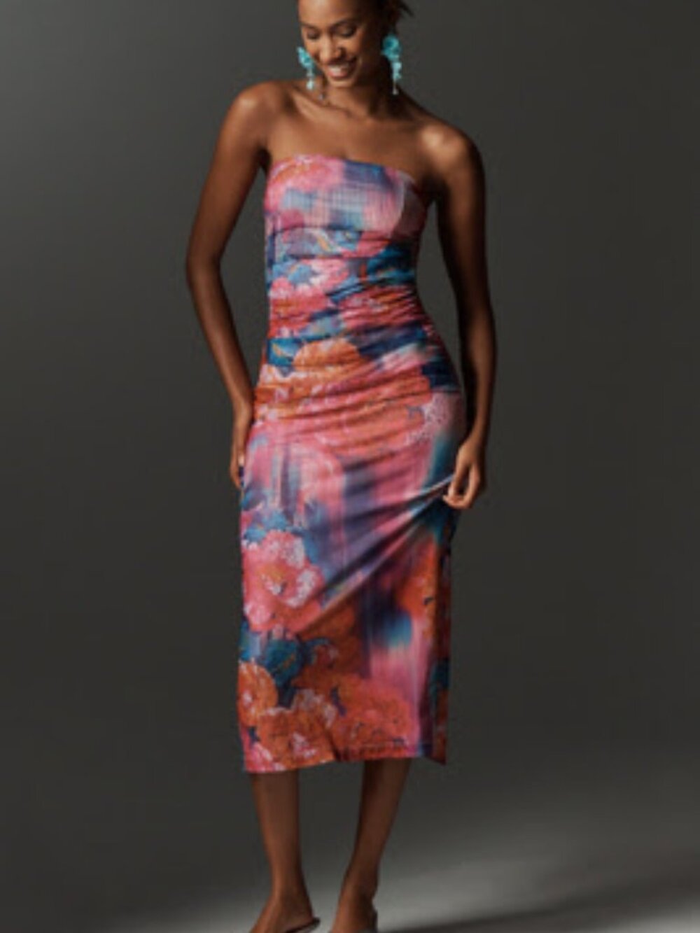 Anthropologie: The Soleil Slim Strapless Ruched Mesh Dress